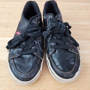 Levis Turner Nappa‎ Kids Shoes Boys Size 1 Black Leather Sneaker Lace Up